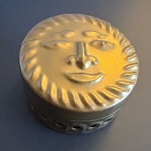 Brass Sun Face Jewelry Trinket Box Made In India Celestial Round Lid Patina